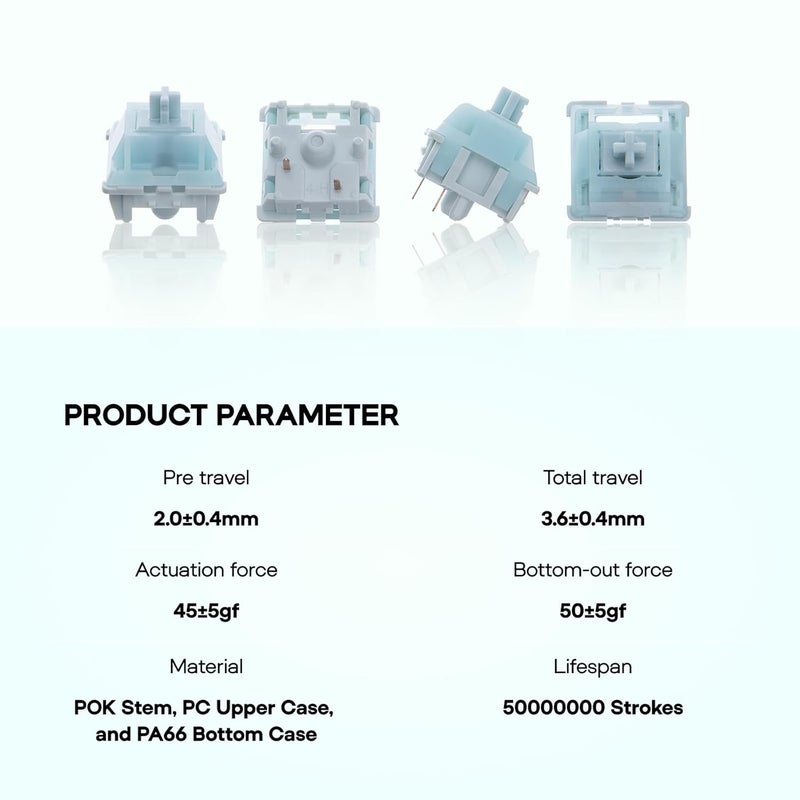 EPOMAKER Creamy Jade 45gf Gaming Keyboard Switches, 100 PCS Linear Switch, 5-Pin Pre-Lubed Switch, with PC/PA66 Case, POK Stem, Compatible with MX Keycaps for Mechanical Keyboard - Image 3